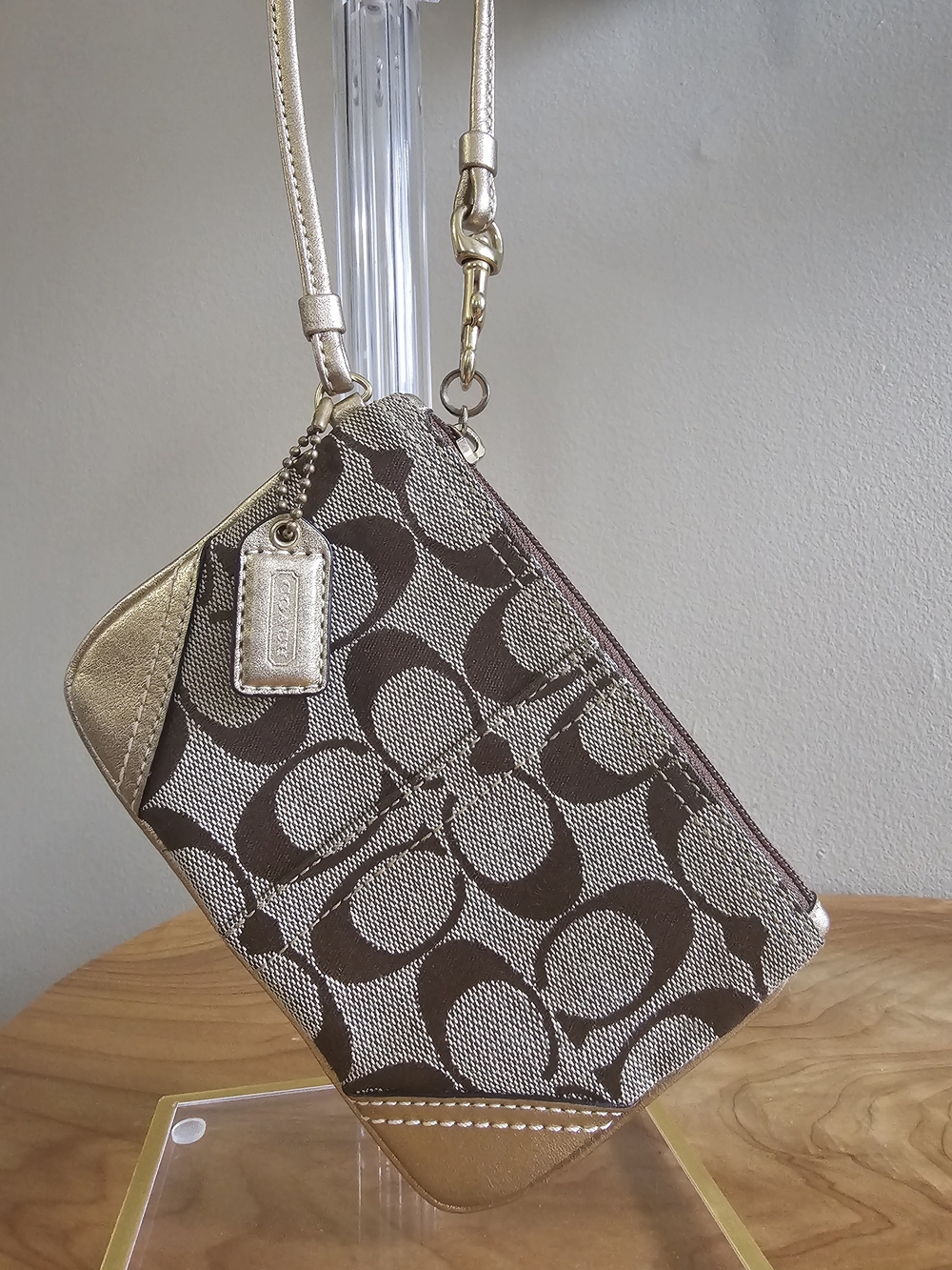 Coach Signature Canvas Wristlet in Brown and Gold - Picture 3 of 7